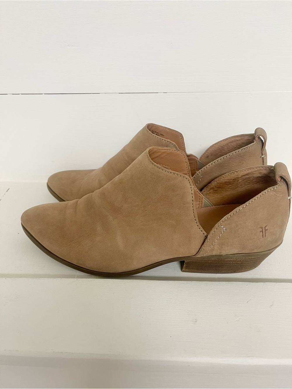 Frye Taupe Nubuck Pointed Ankle Booties